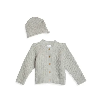 Baby Girl's Play 2-Piece Cable-Knit Cardigan & Hat Set