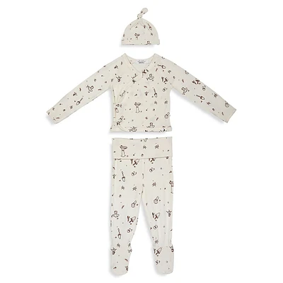 Baby's 3-Piece Organic Cotton-Blend Printed Pyjamas & Hat Set