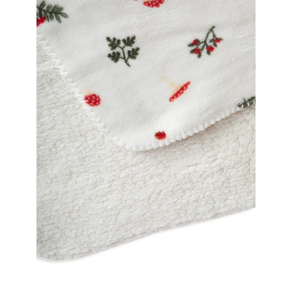Mistletoe-Print Reversible Plush Velvet Blanket
