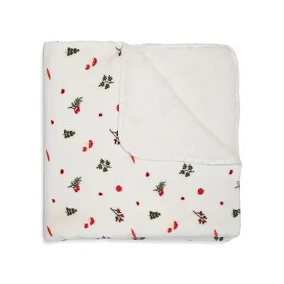 Mistletoe-Print Reversible Plush Velvet Blanket