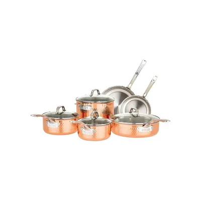 Copper Clad 3-Ply Hammered 10 Piece Cookware Set