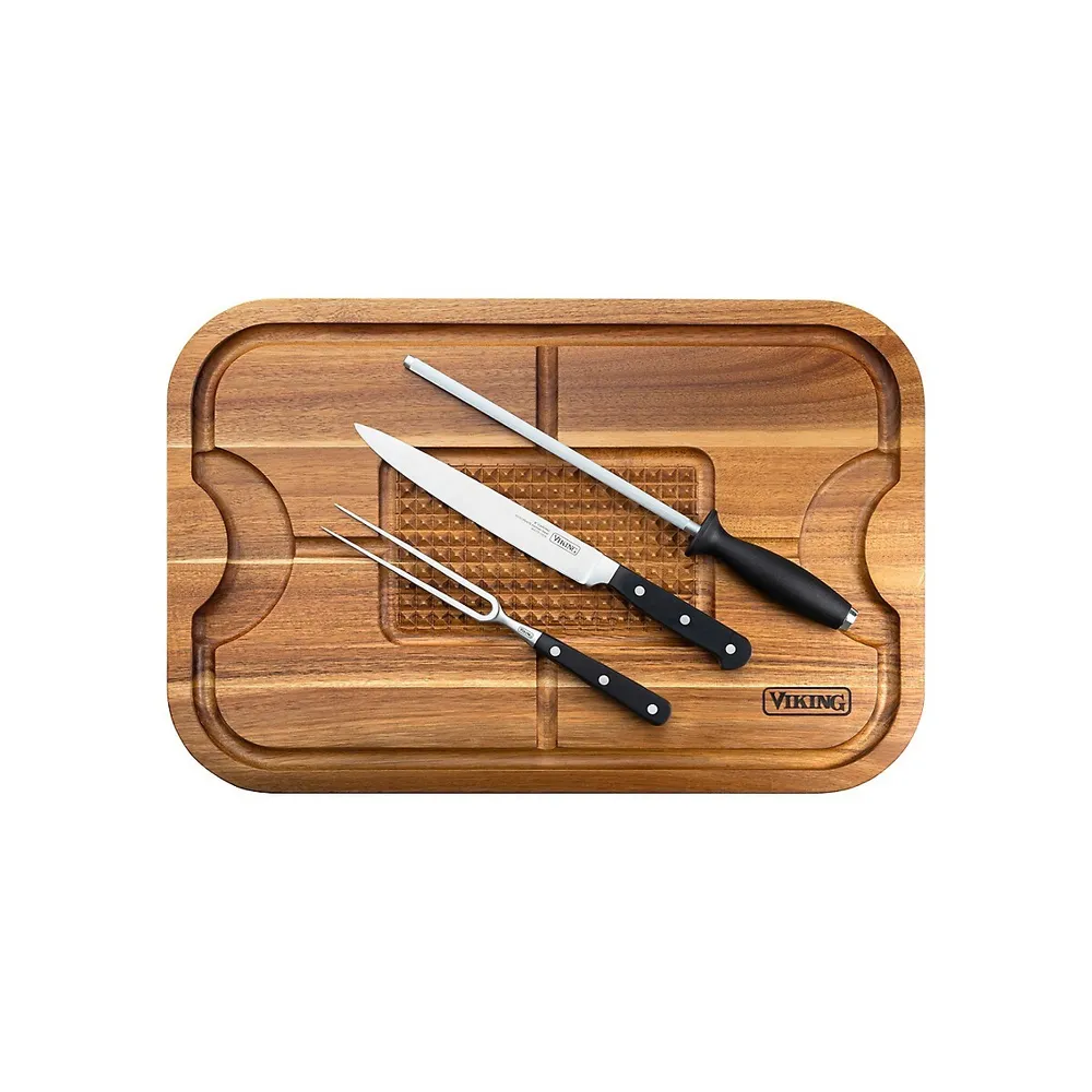 3-Piece Oversized Acacia Carving Board With 3-Piece Carving Set​