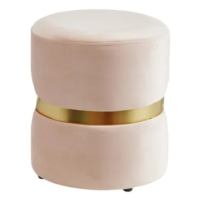 Velvet Upholstered & Goldtone Round Ottoman