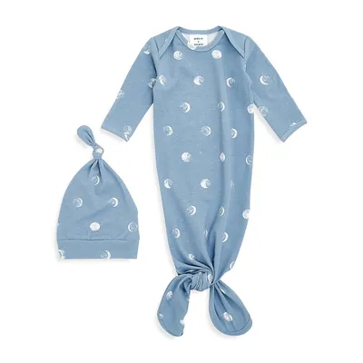 Baby's Blue Moon Aden 2-Piece Cotton Gown & Hat Set