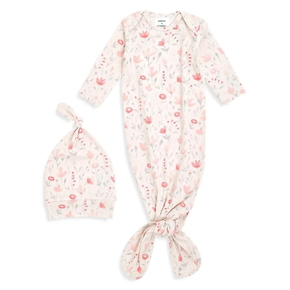 Baby's Comfort Knit Knotted Gown & Hat Set