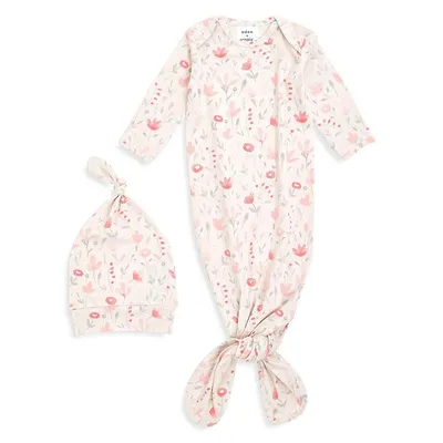 Baby's Comfort Knit Knotted Gown & Hat Set