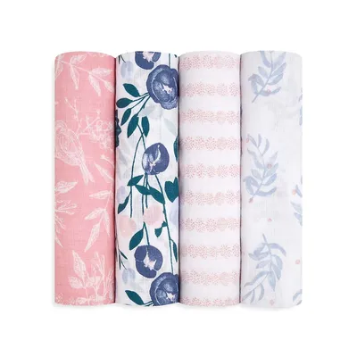 Ensemble de quatre couvertures à emmailloter en coton Flowers Bloom