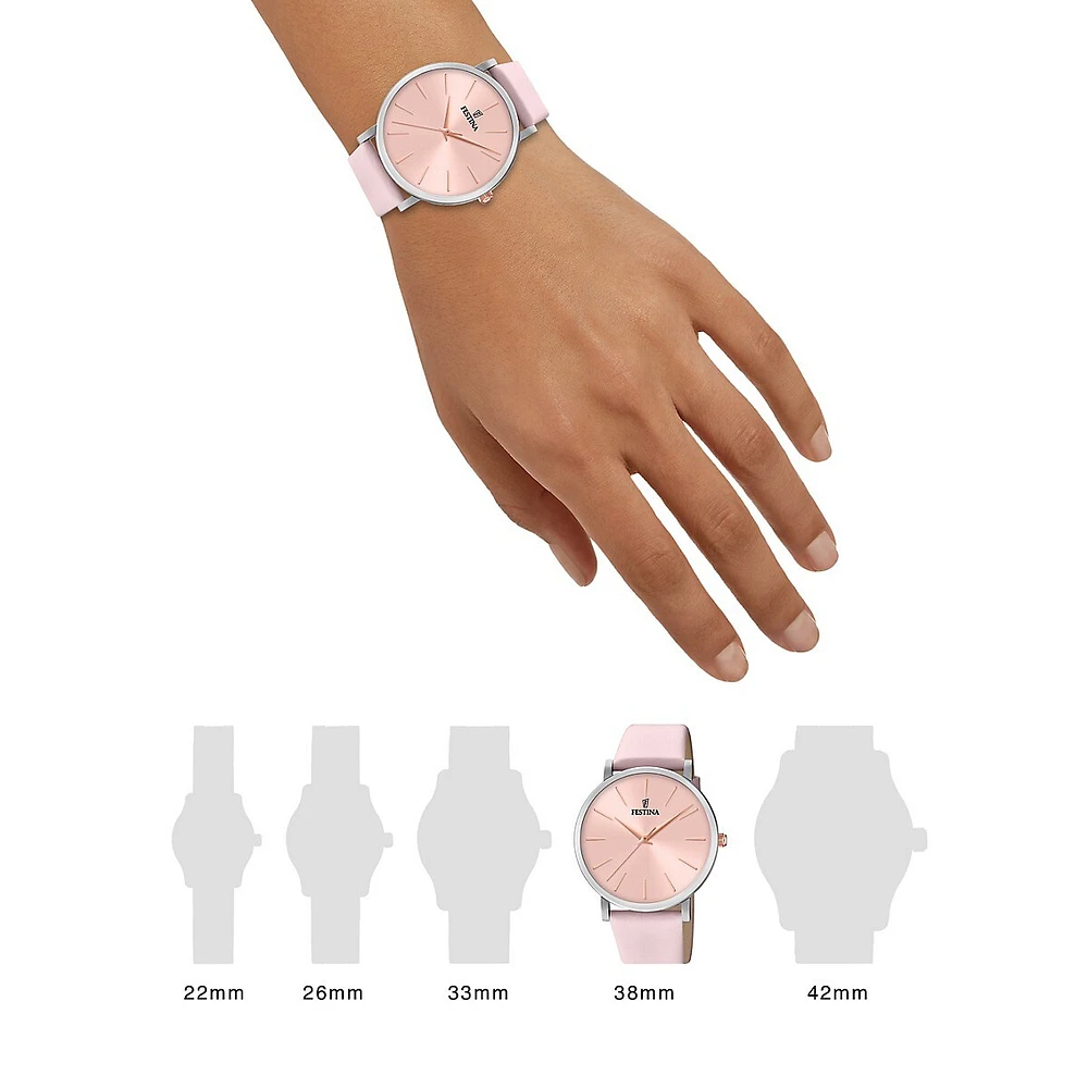 Boyfriend Stainless Steel & Pink Leather Strap Watch