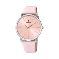 Boyfriend Stainless Steel & Pink Leather Strap Watch