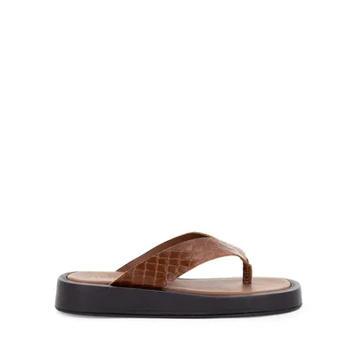 Overcast Tow Croc-Embossed Leather Flip-Flop Sandals