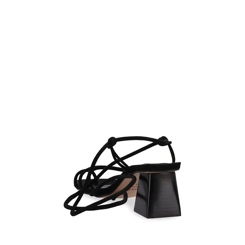 Suede Lace-Up Block-Heel Sandals