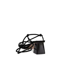 Suede Lace-Up Block-Heel Sandals