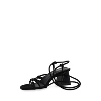 Suede Lace-Up Block-Heel Sandals