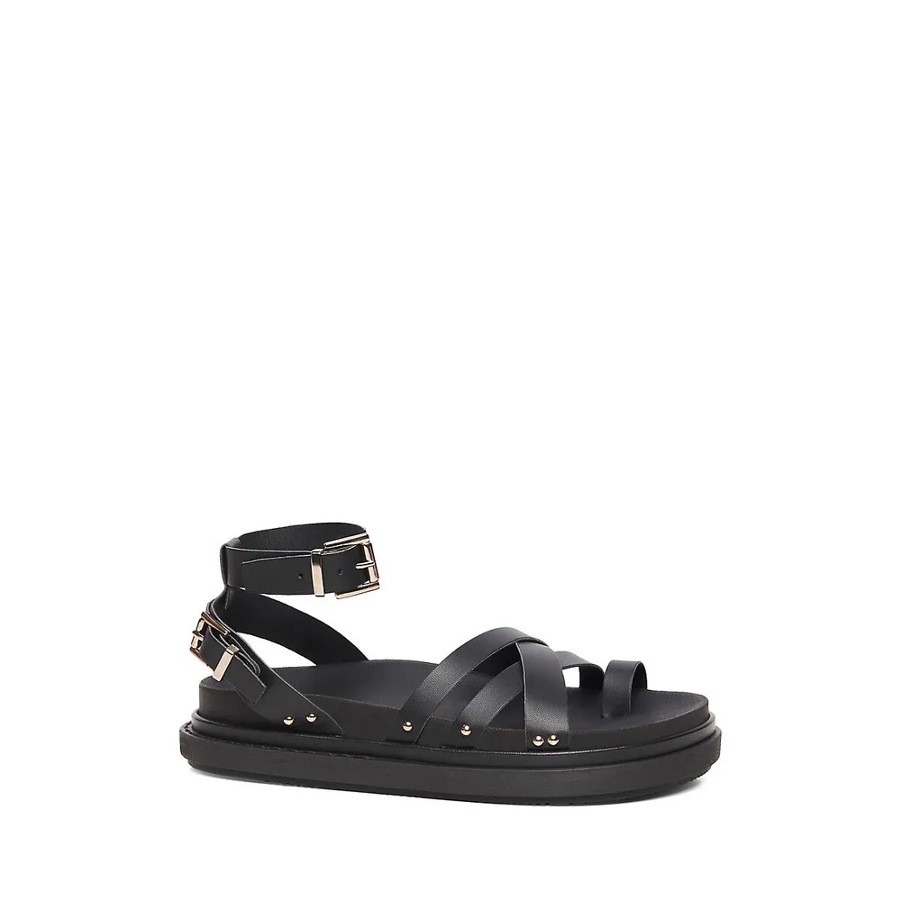 Studded Leather Ankle-Strap Sandals