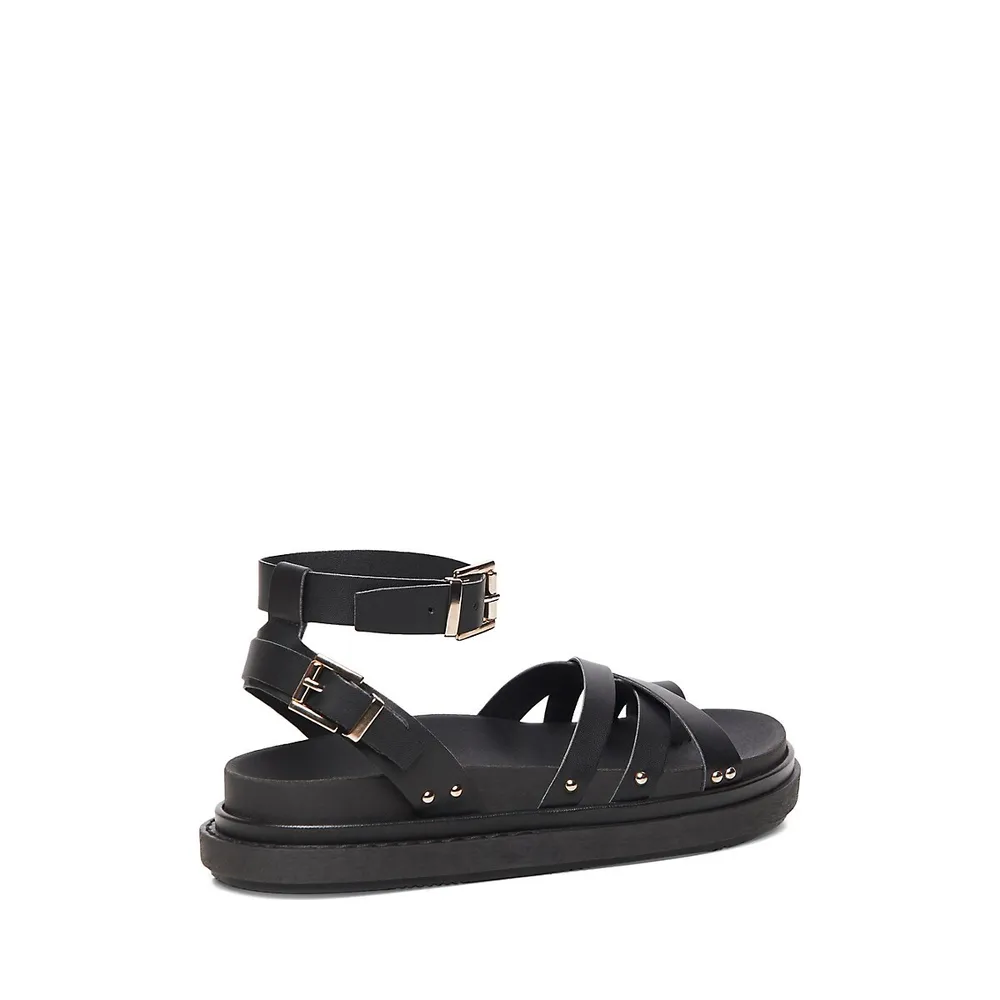 Studded Leather Ankle-Strap Sandals