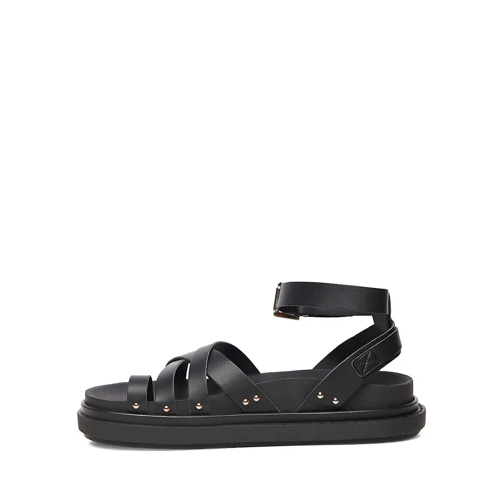 Studded Leather Ankle-Strap Sandals