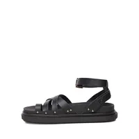 Studded Leather Ankle-Strap Sandals