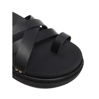 Studded Leather Ankle-Strap Sandals