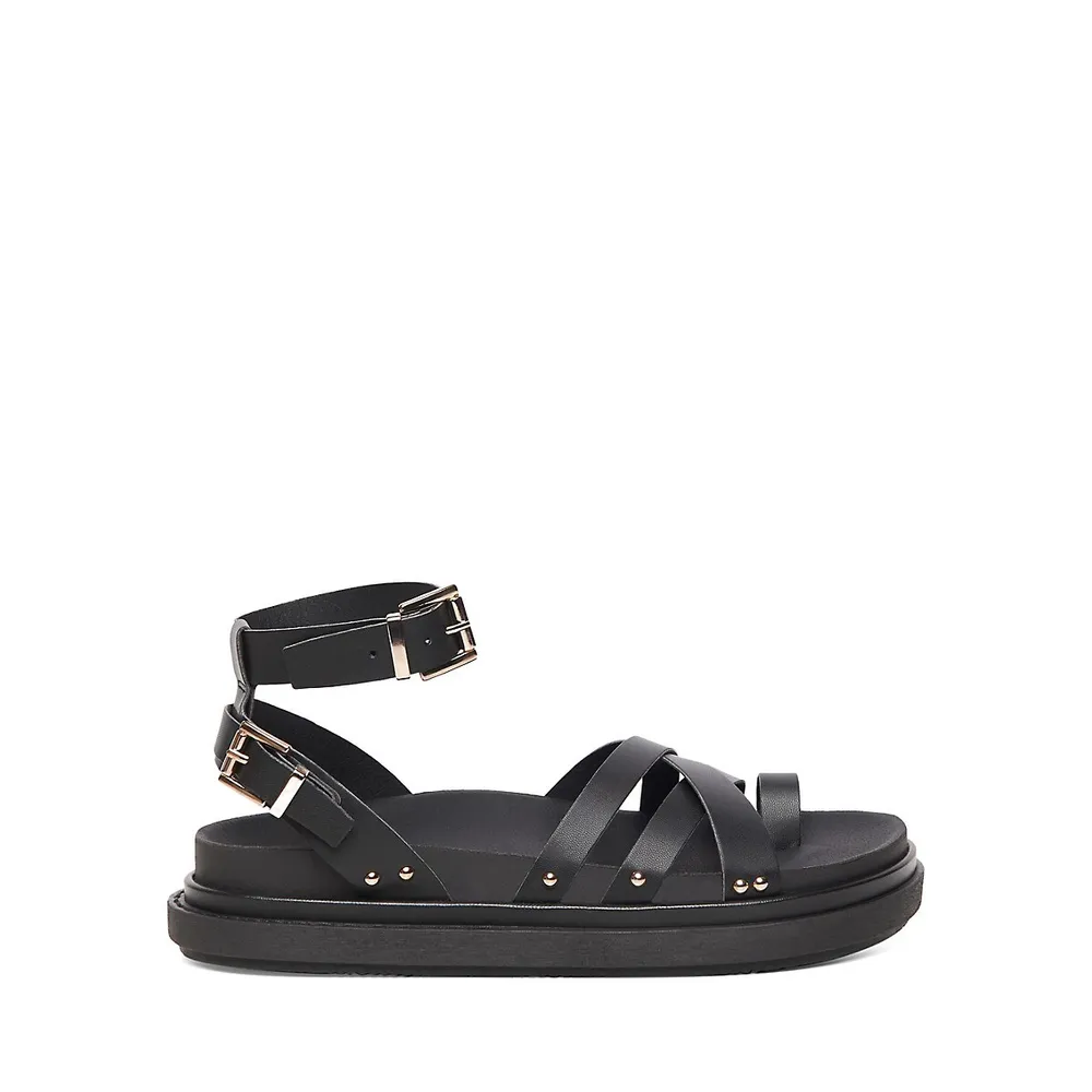 Studded Leather Ankle-Strap Sandals