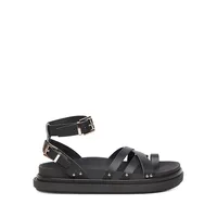 Studded Leather Ankle-Strap Sandals