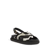 Marshmallow Cow-Print Leather and Calf Hair Slingback Sandals