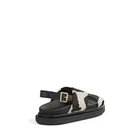 Marshmallow Cow-Print Leather and Calf Hair Slingback Sandals