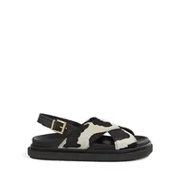Marshmallow Cow-Print Leather and Calf Hair Slingback Sandals