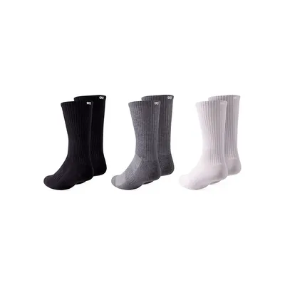 Unisex Black Out White Out 3-Pair Cushion Ribbed Crew Socks Pack