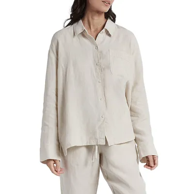 Linen Loungewear Button-Down Shirt