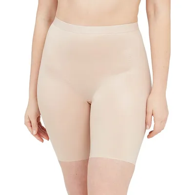 Spanx Spotlight On Lace Mid-thigh Shorts In Foundation