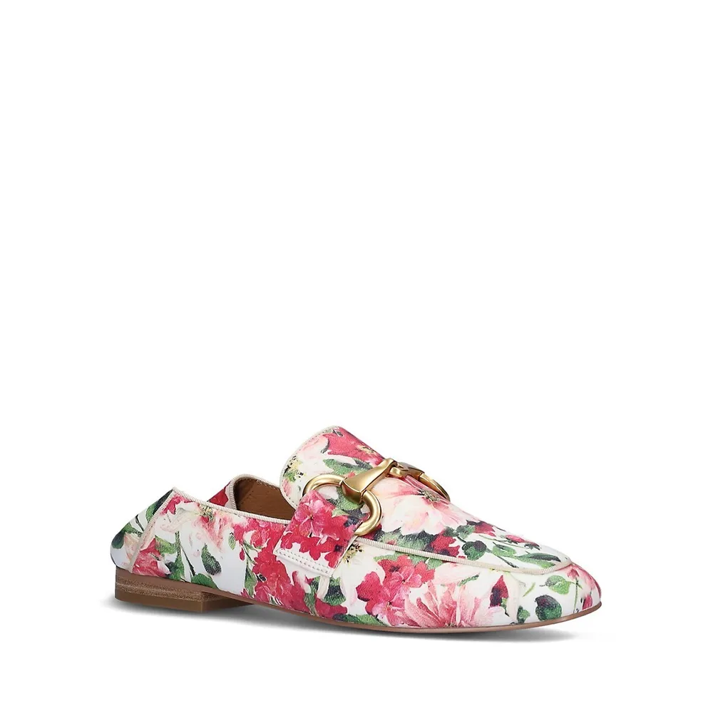 Snaffle-Bit Floral Leather Loafers