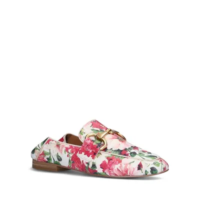 Snaffle-Bit Floral Leather Loafers