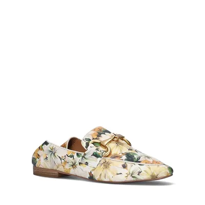 Snaffle-Bit Floral Leather Loafers