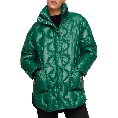 Oversized Stand-Collar Quilted Coat