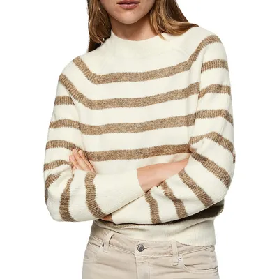 Stripe Raglan-Sleeve Sweater