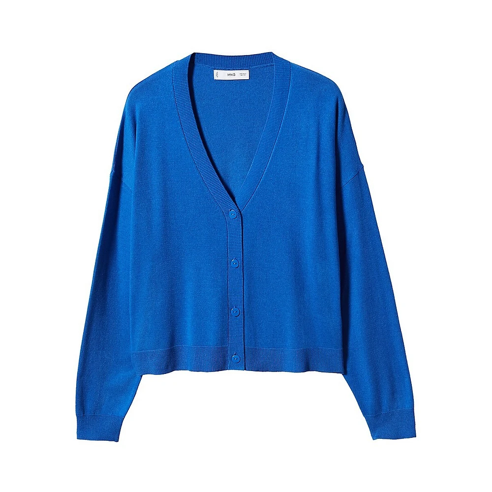 Drop-Shoulder Fine-Knit Cardigan