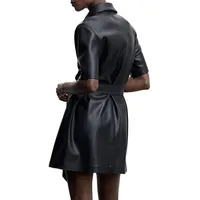 Vernazza Faux-Leather Belted Shirt Dress