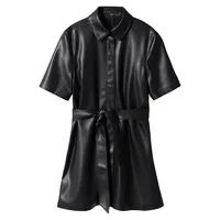 Vernazza Faux-Leather Belted Shirt Dress