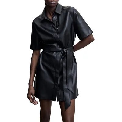 Vernazza Faux-Leather Belted Shirtdress