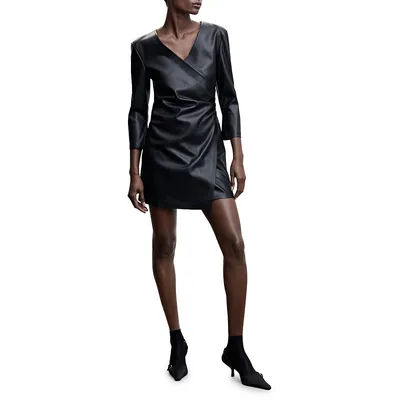 Amarena Faux-Leather Wrap-Style Mini Dress