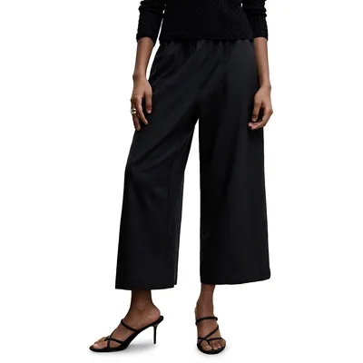 Linen-Blend Cropped Pull-On Pants