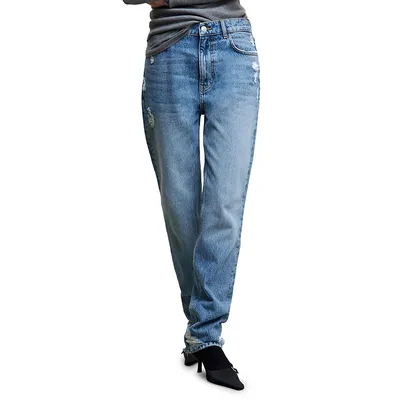 Brooks High-Waist Distressed Straight Jeans