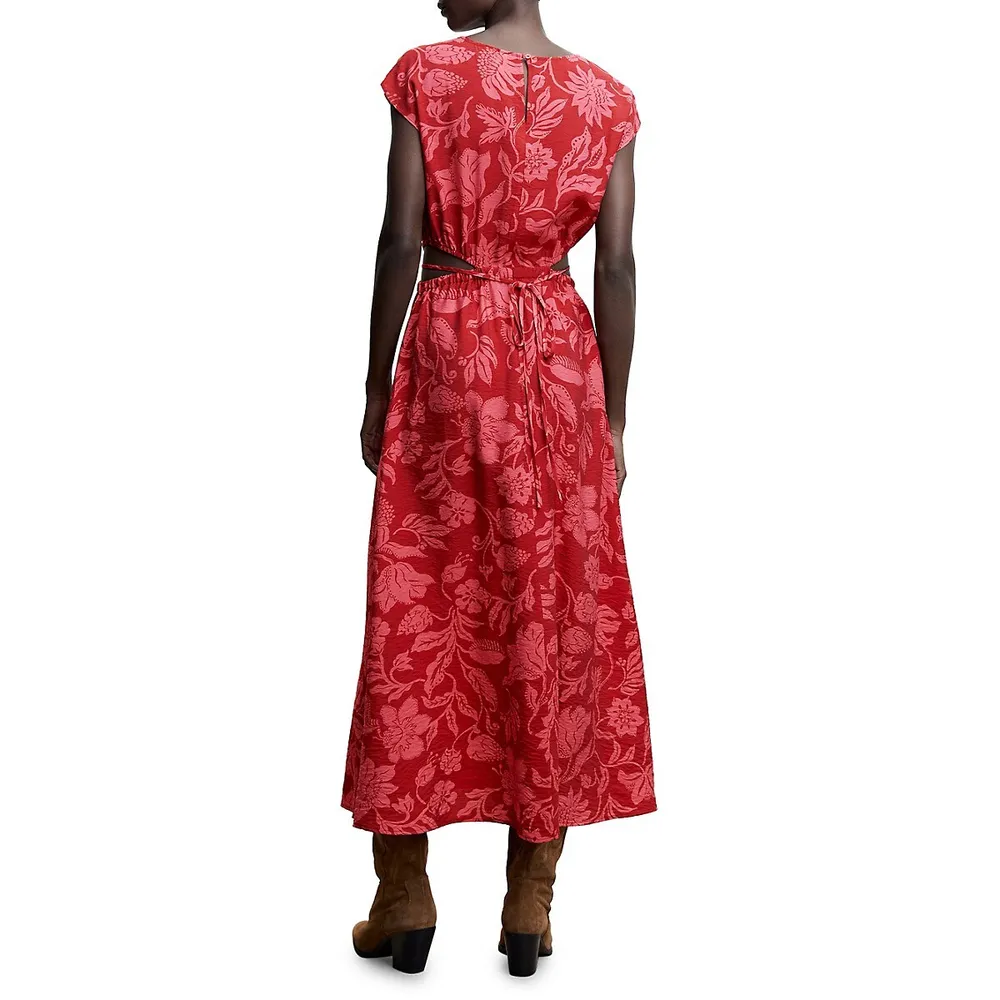 V-Neck Side-Cutout Midi Dress