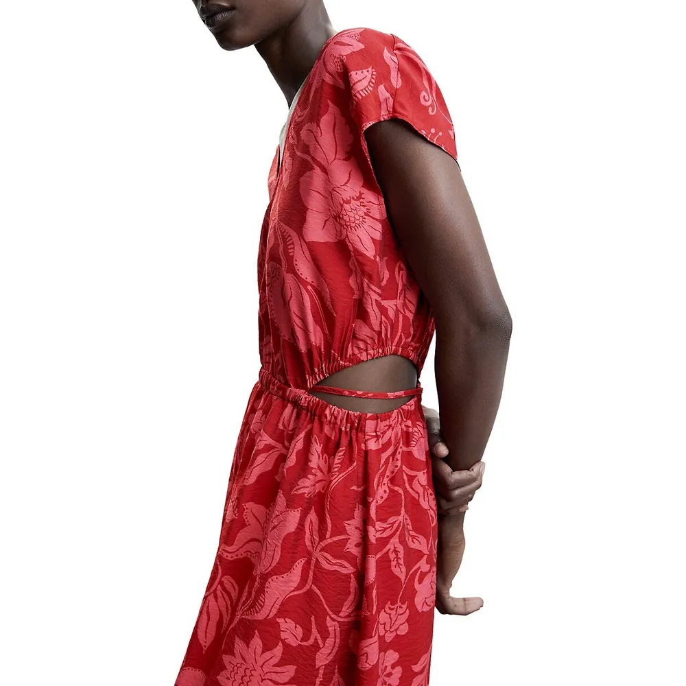 V-Neck Side-Cutout Midi Dress