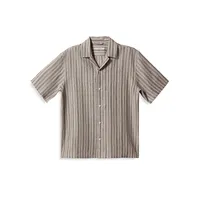 Villa Linen & Cotton Striped Camp Shirt