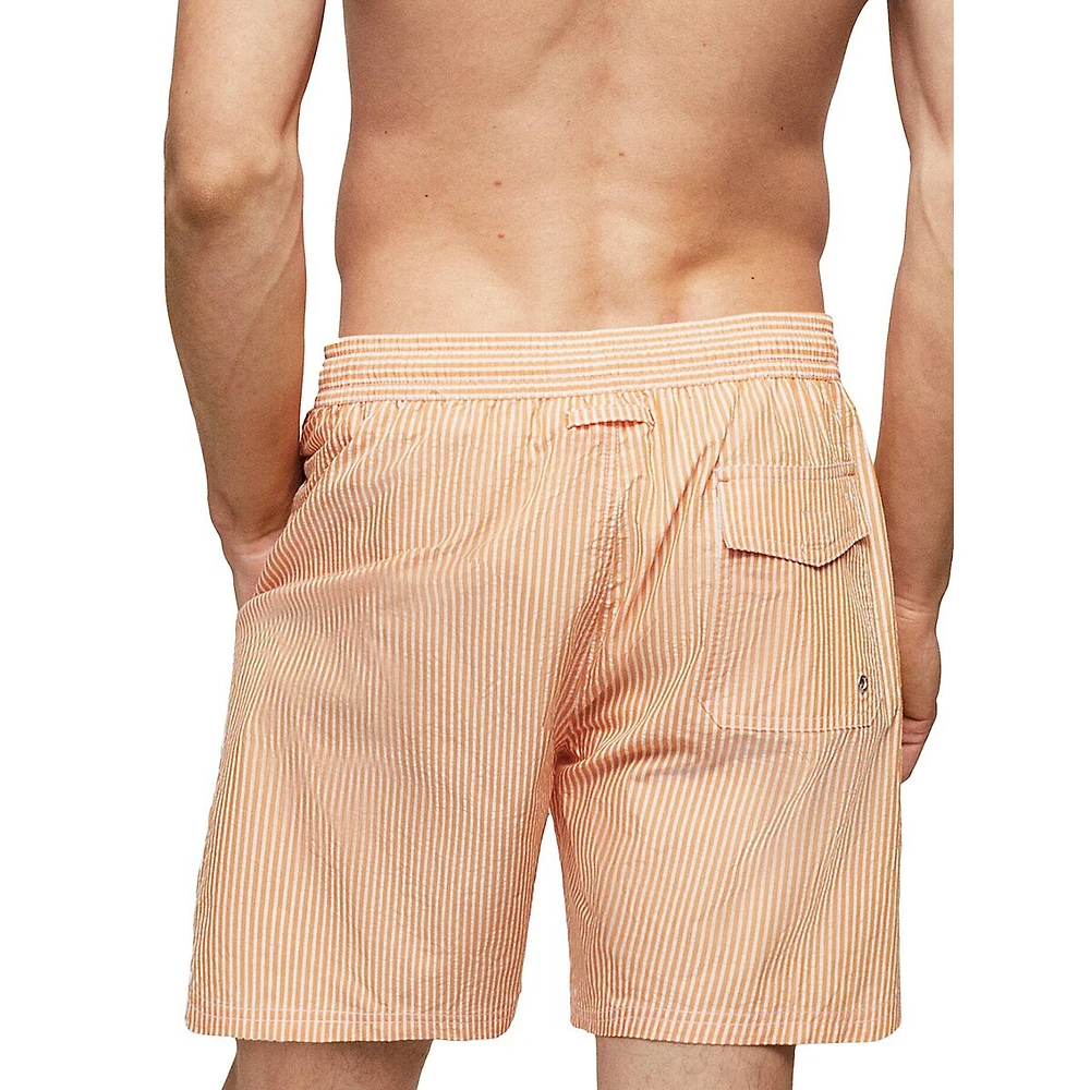 Pinstripe Seersucker Swim Trunks