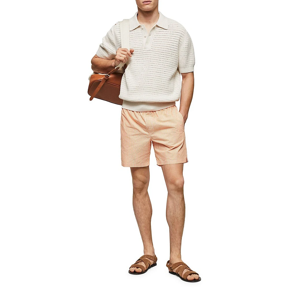 Pinstripe Seersucker Swim Trunks