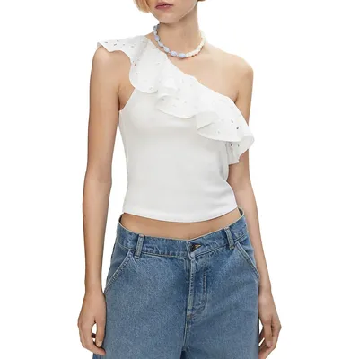 Asymmetrical Embroidered Flounce Top