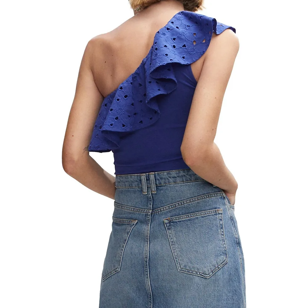 Asymmetrical Embroidered Flounce Top