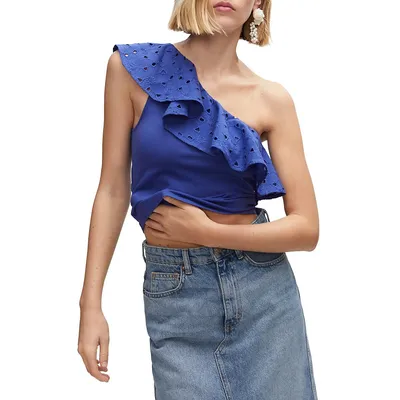 Asymmetrical Embroidered Flounce Top